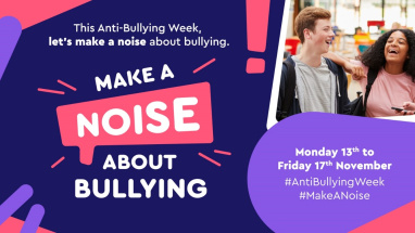 A colourful graphic displaying the date of Anti-Bullying Week 2023 - 13 to 17 November.