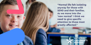 A photo of a school pupil and a quote about helping children with SEND recover from the pandemic.