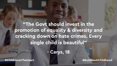 A quote from a young person about the importance of promoting equality and diversity.