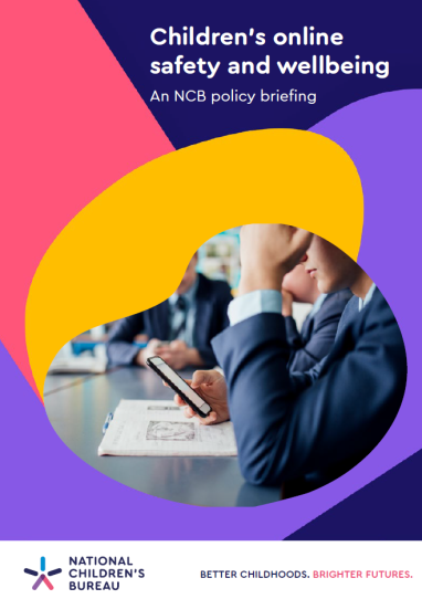 Front cover of NCB policy briefing on children's online safety and wellbeing 