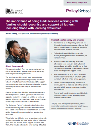 Front cover of policy briefing about the importance of fathers in a child's life