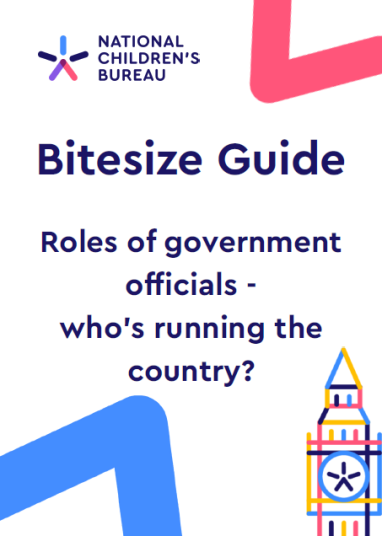 Cover of NCB Bitesize Guide which has the title, NCB logo, a blue and a red arrow and an illustration of Big Ben 