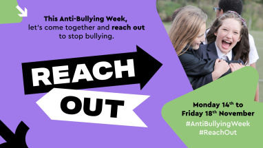 A graphic featuring a photo of schoolgirls hugging, with the dates of Anti-Bullying Week.