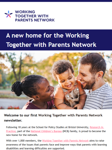 Screenshot of Working Together with Parents Network newsletter