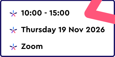 Infographic with date and time of Zoom event (Thursday 19 November 2026, 10:00-15:00)