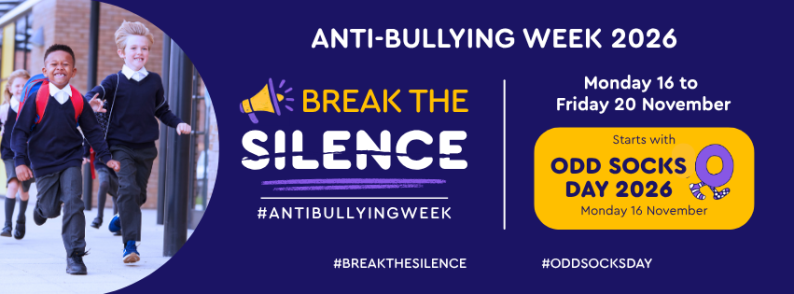 Infographic promoting Anti-Bullying Week 2026, with the theme Break The Silence