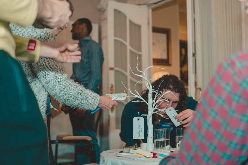 Participants add notes with their thoughts to an idea tree.