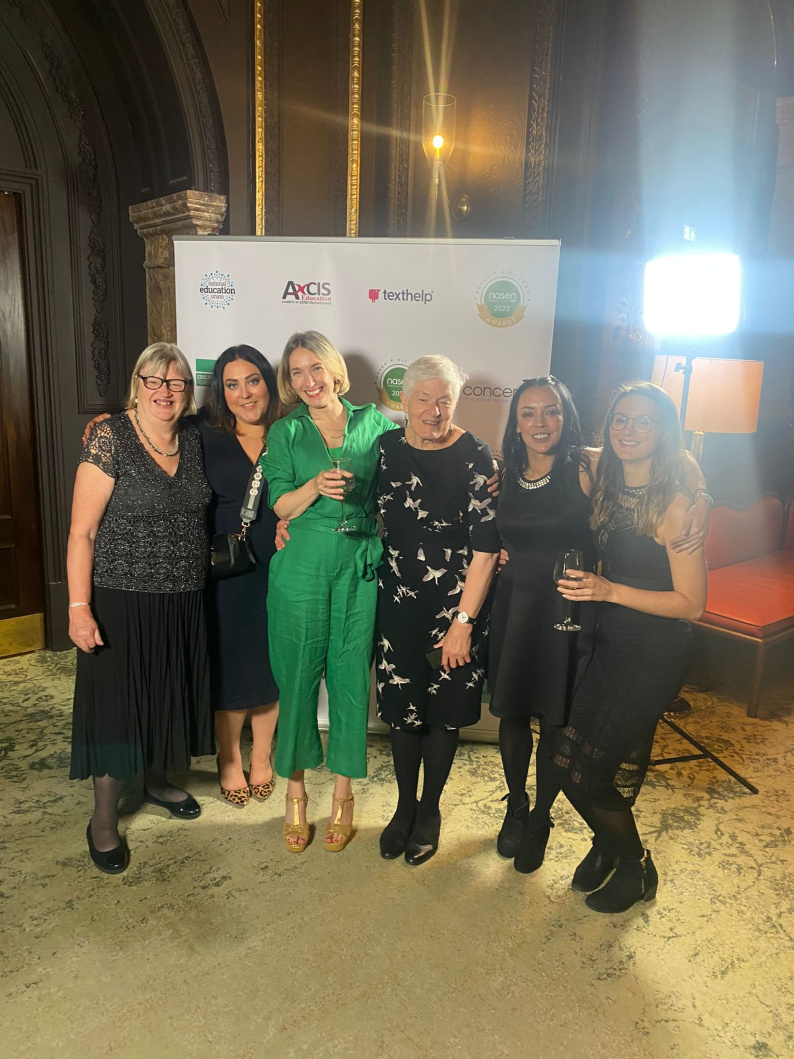 Philippa and team celebrate her winning Person of the Year at the 2022 annual nasen awards