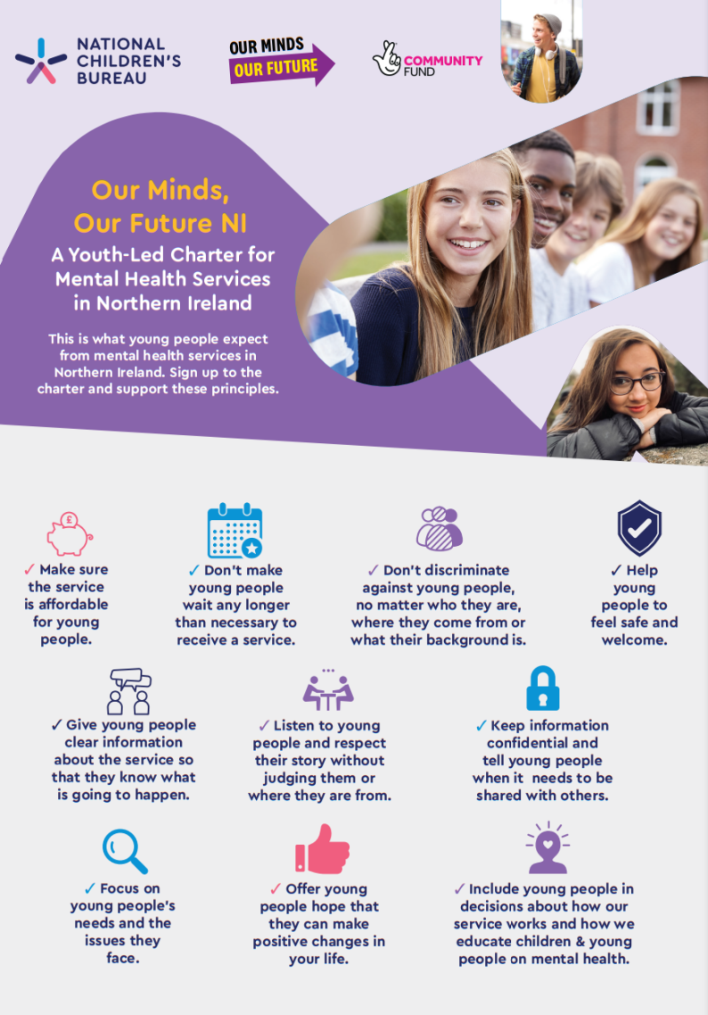 An infographic summarising the Our Minds Our Future charter