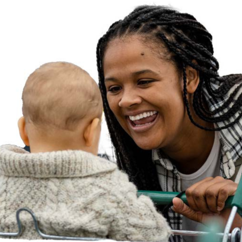Mother smiling with baby