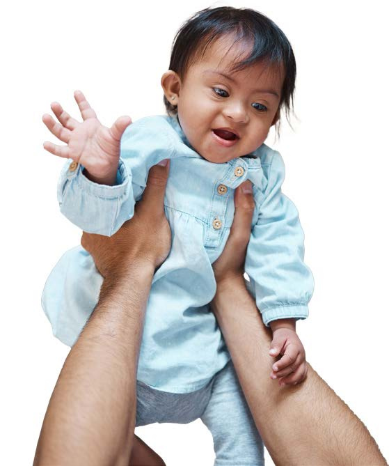 Baby waving while being held in the air
