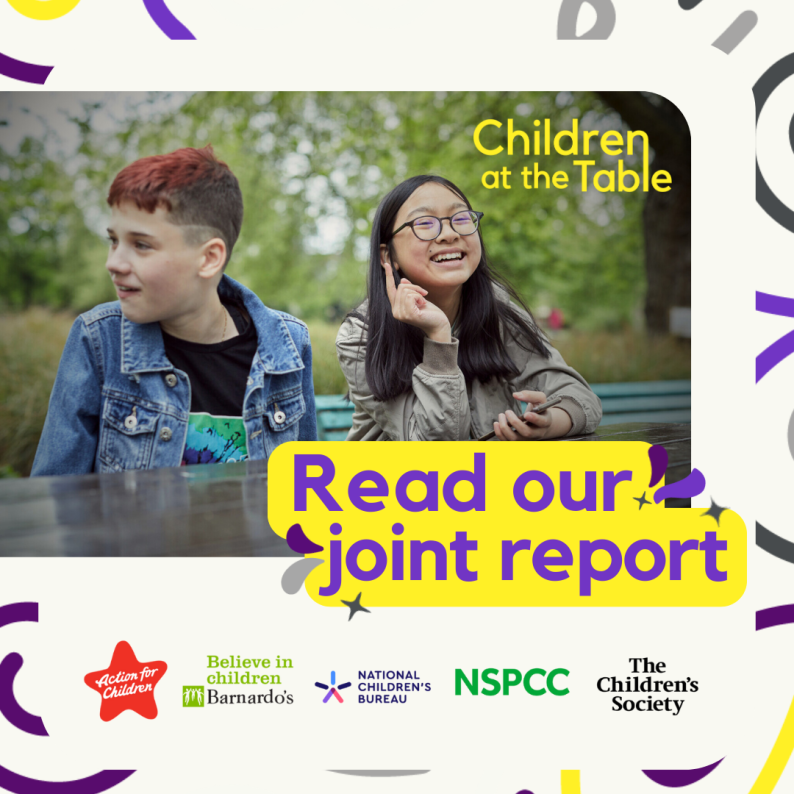 two children smiling. forefront: "read our report", below: the logos of the five charities part of the coalition