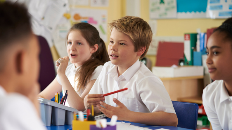 Pupils at school working in a group
